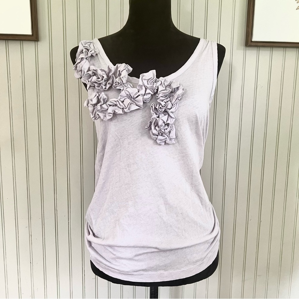 J Crew 3D Floral Exaggerated Neckline Lavender Purple Cotton Tank Top